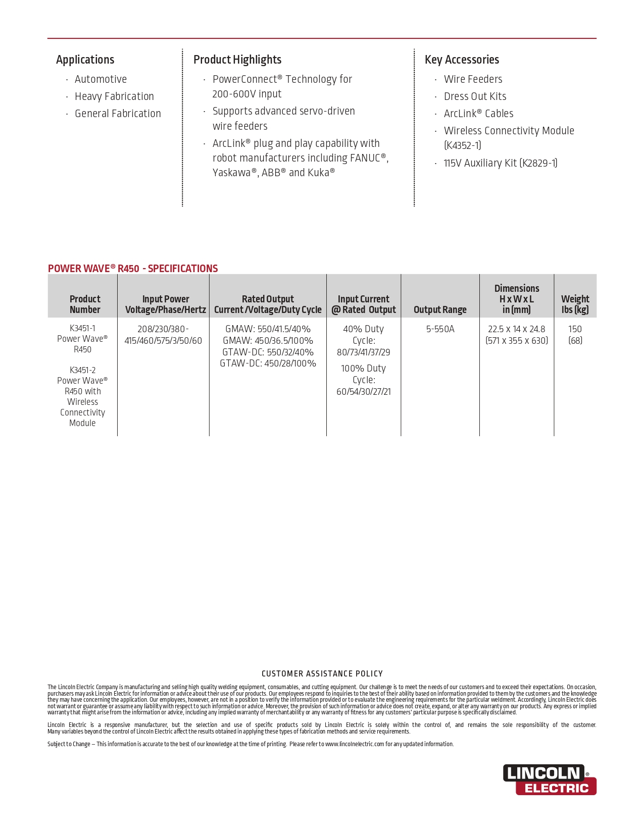 LINCOLN POWER WAVE R450 - Weldmate