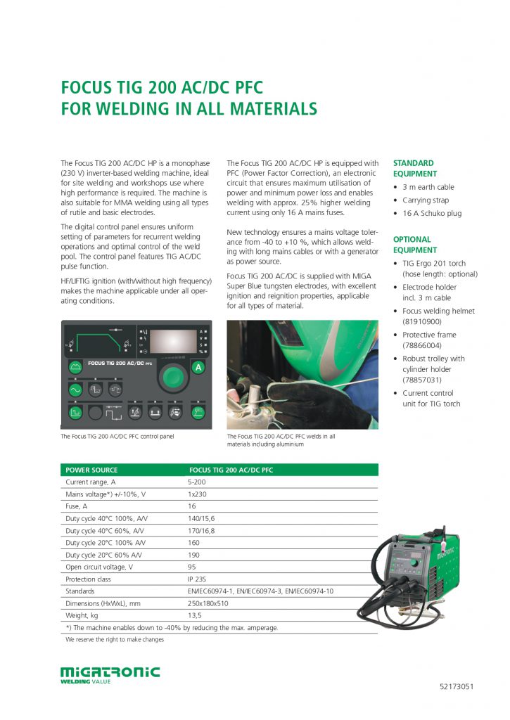 MIGATRONIC FOCUS TIG 200 AC/DC - Weldmate
